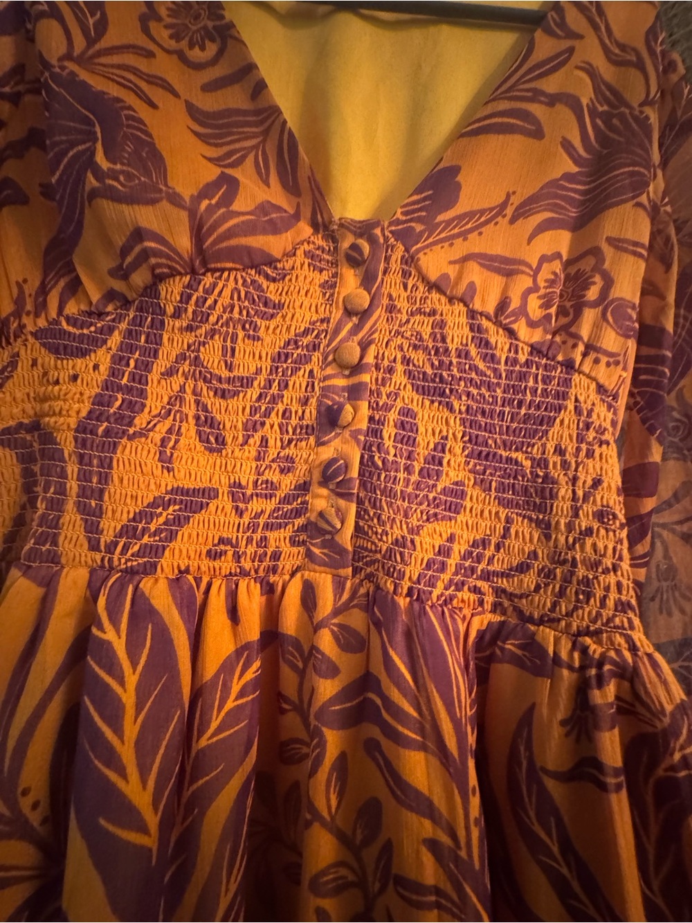Boho Floral Smocked Maxi Dress - Orange - Picture 3 of 7